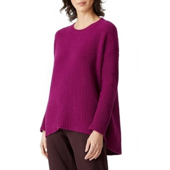 NEW Eileen Fisher | High/Low Recycled Cashmere & Wool Sweater in Purple - Picture 6 of 8